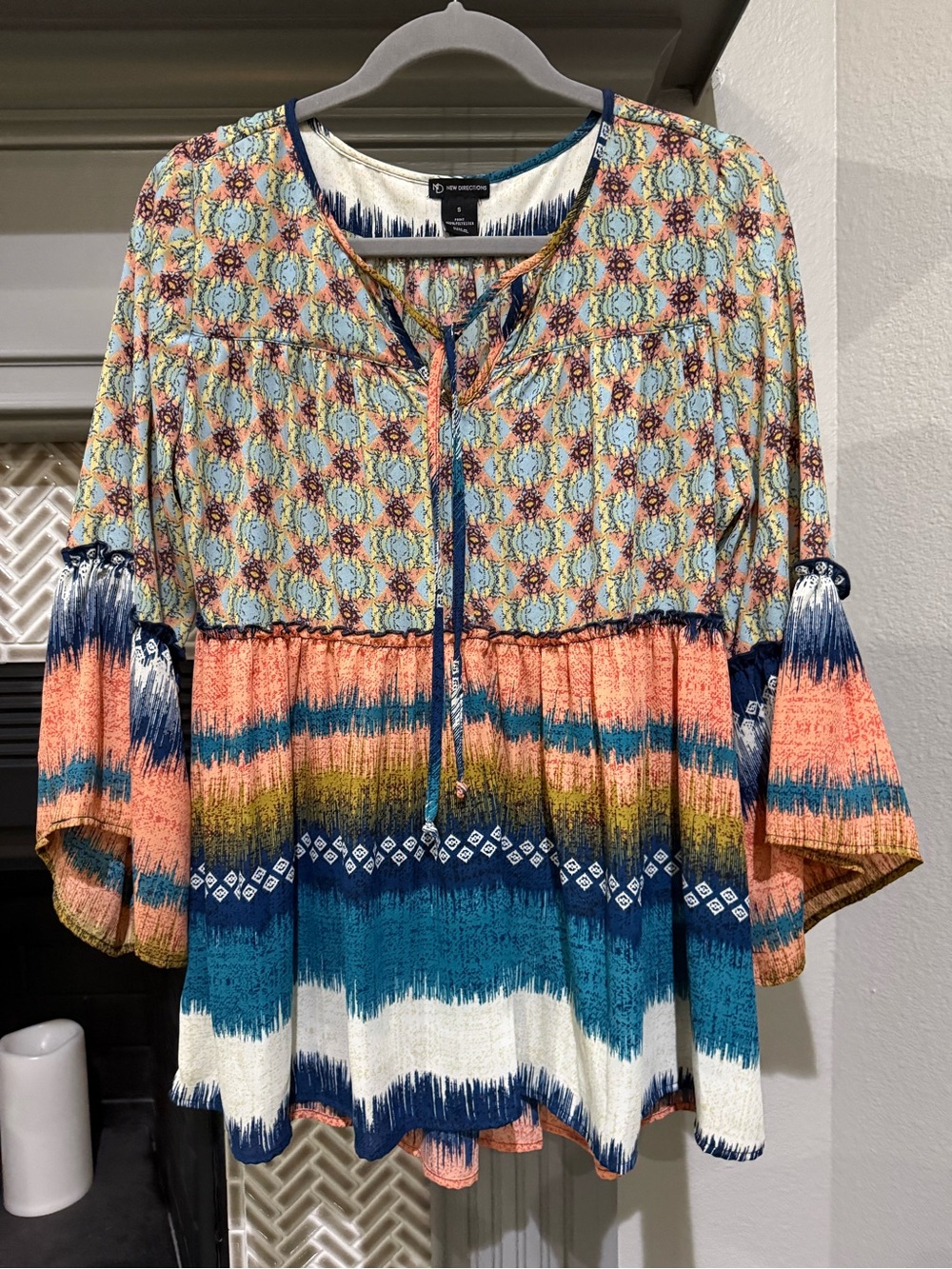 new directions Teal, Coral & Cream Boho Peasant Tunic